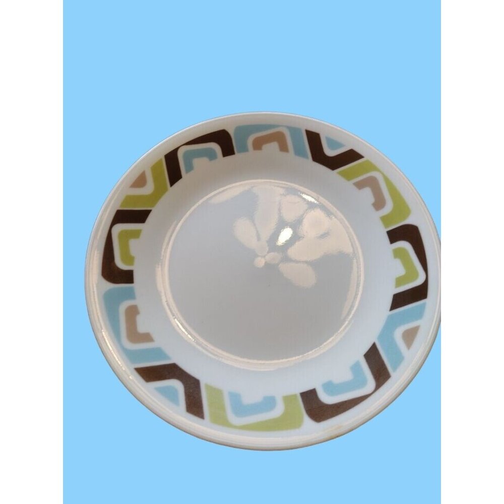5 Corelle Retro SQUARED Geometric Blue Green 6.75" SALAD Plates Made in USA